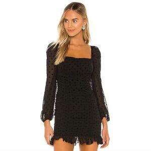 ☔️🔹️NWT Black Ruched Swiss Dot Long Sleeve Cocktail Dress Medium